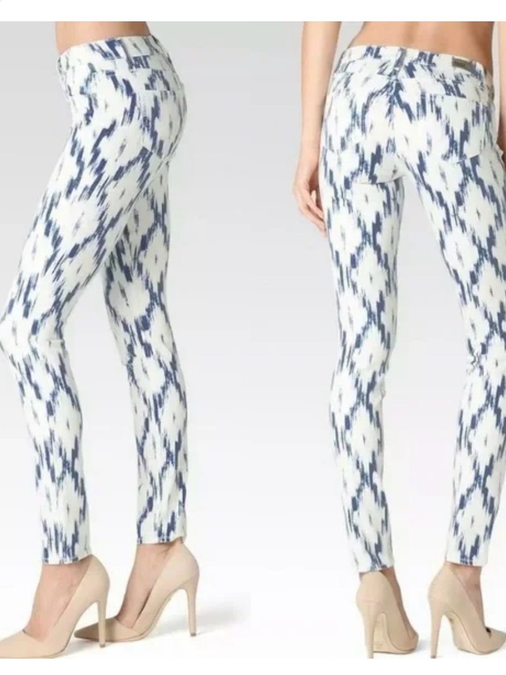 PAIGE White and Navy Ikat Skinny Pants